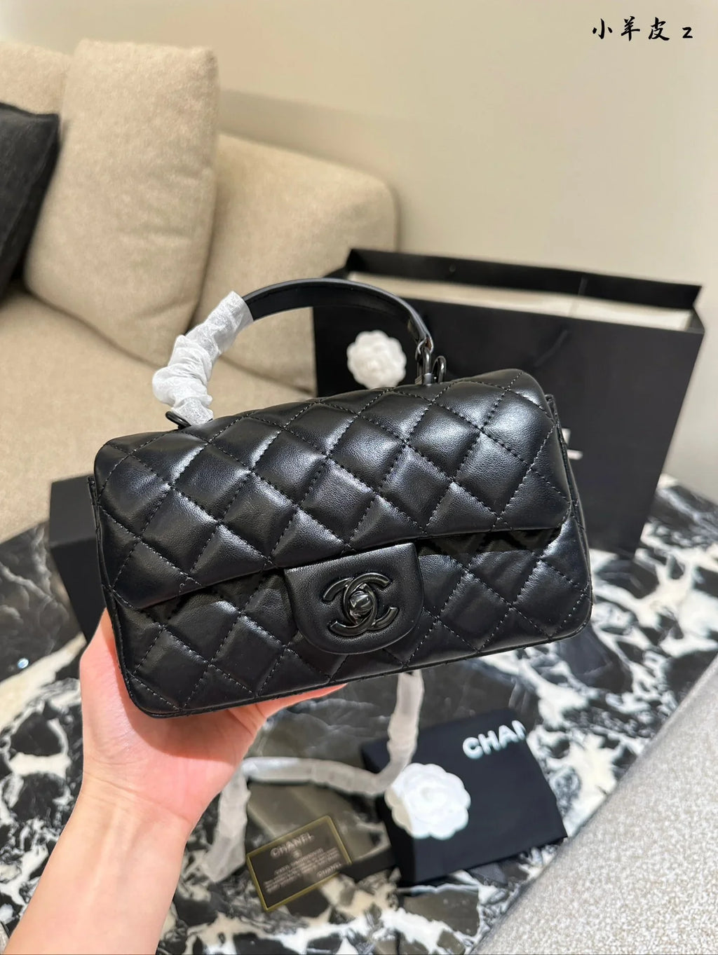 CHANEL Classic Black Lambskin Tote Bag 20_13_9cm
