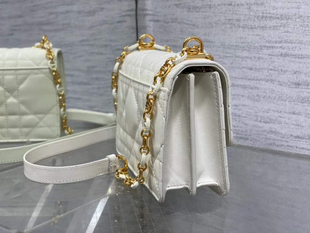 Dior Miss Caro White Macrocannage Lambskin Bag - 19 x 13 x 5.5 cm
