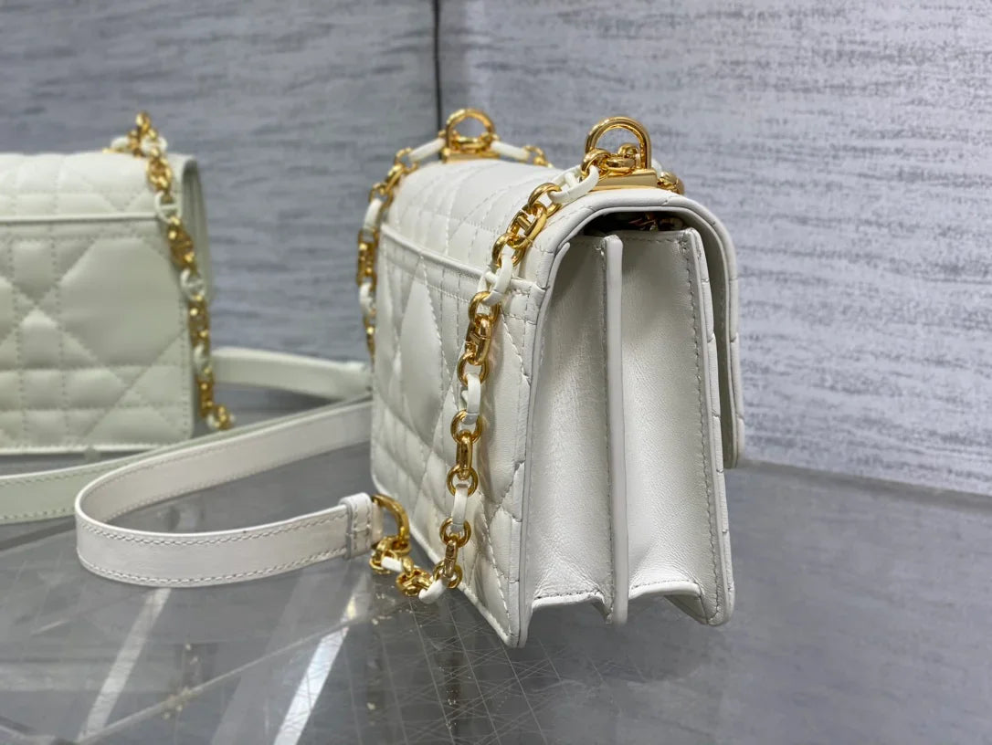 Dior Miss Caro White Macrocannage Lambskin Bag - 19 x 13 x 5.5 cm
