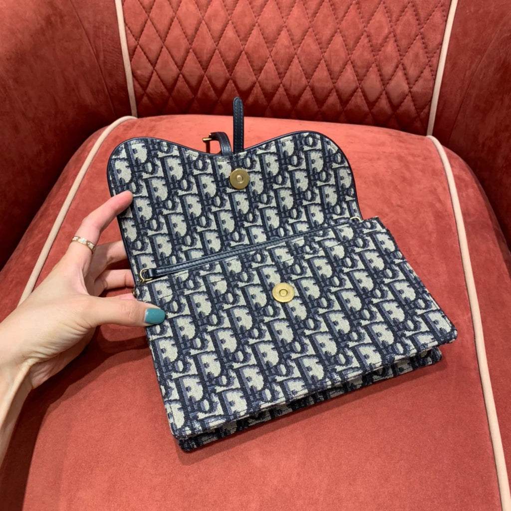 Dior Saddle Pouch Blue Dior Oblique Jacquard - 22 x 14.5 x 4.5 cm