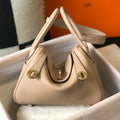 HM LINDY 30 BAG IN TAN BROWN CALFSKIN GOLD HARDWARE