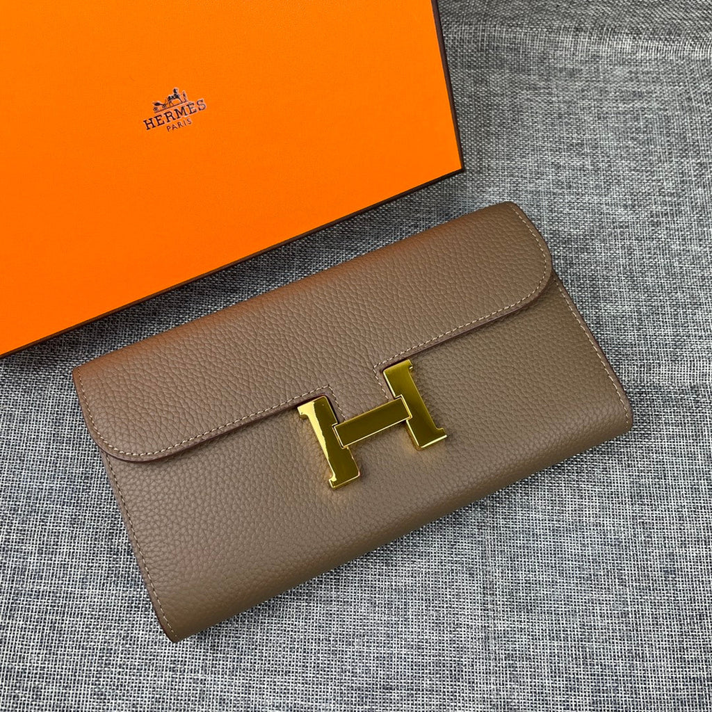 HM CLUTCH CONSTANCE 22 ASH BROWN CALFSKIN GOLD HARDWARE