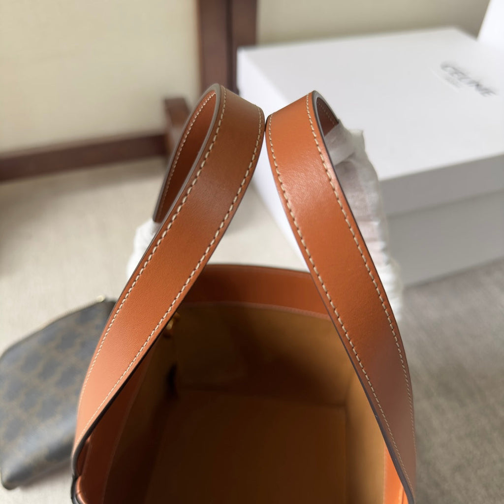 CUBE BAG 15 IN BLACK TRIOMPHE CANVAS AND BROWN CALFSKIN