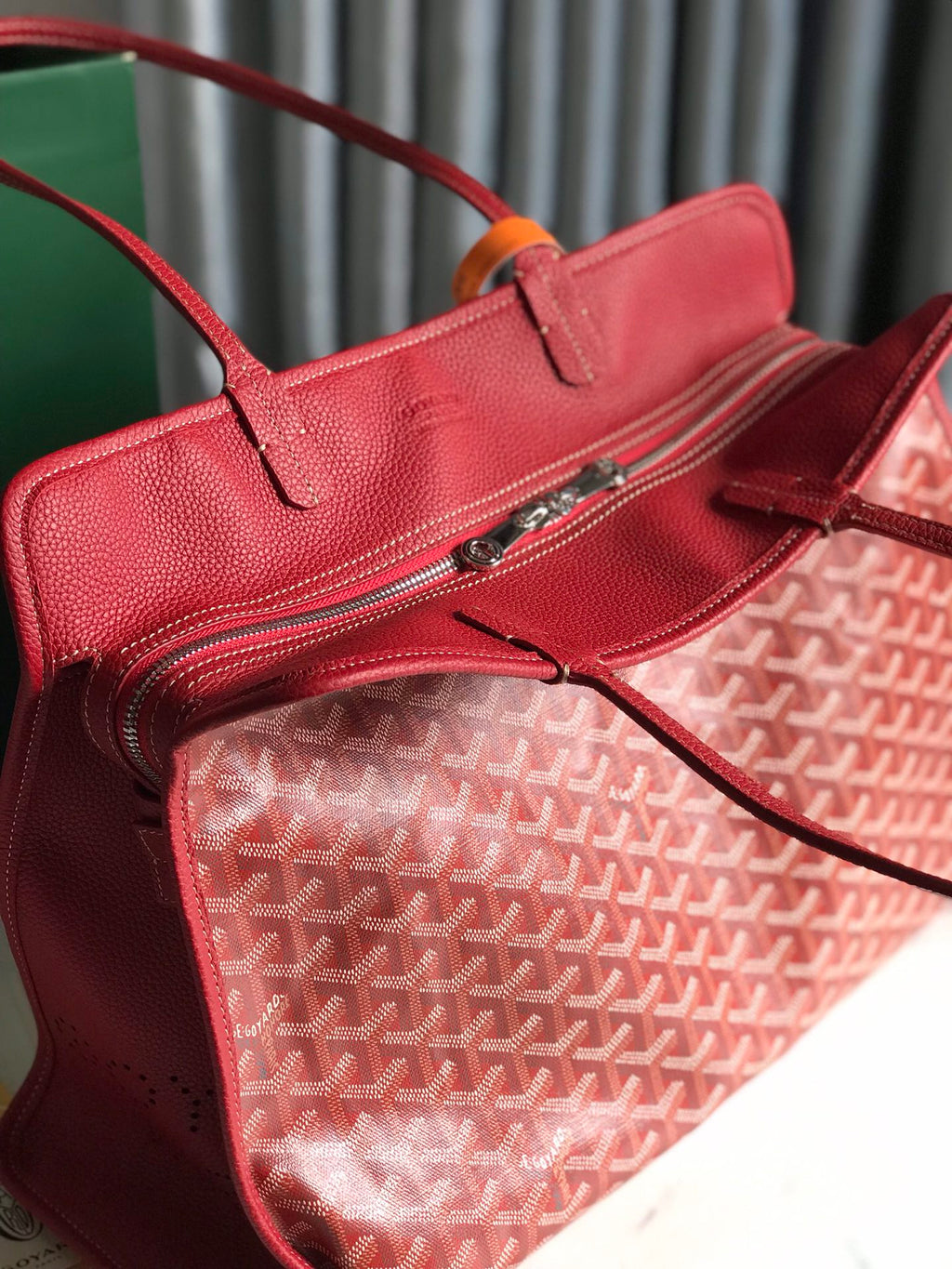 HARDY PM BAG 40 IN RED GOYARDINE CANVAS AND TAURILLON LEATHER TRIM