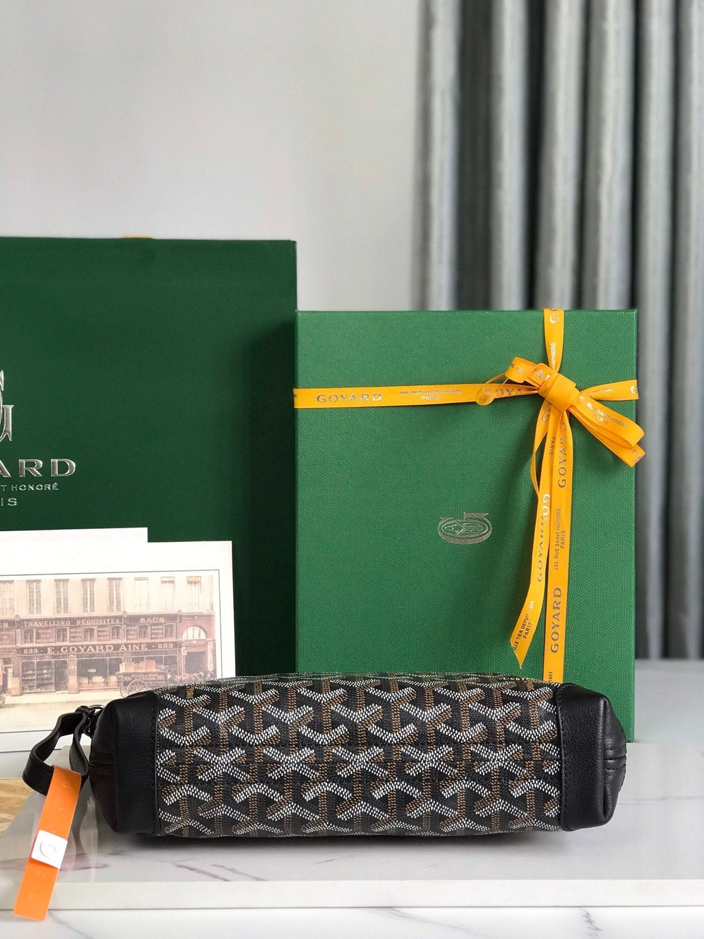 CONTI POUCH 24 IN BLACK LAMBSKIN AND GOYARDINE CANVAS