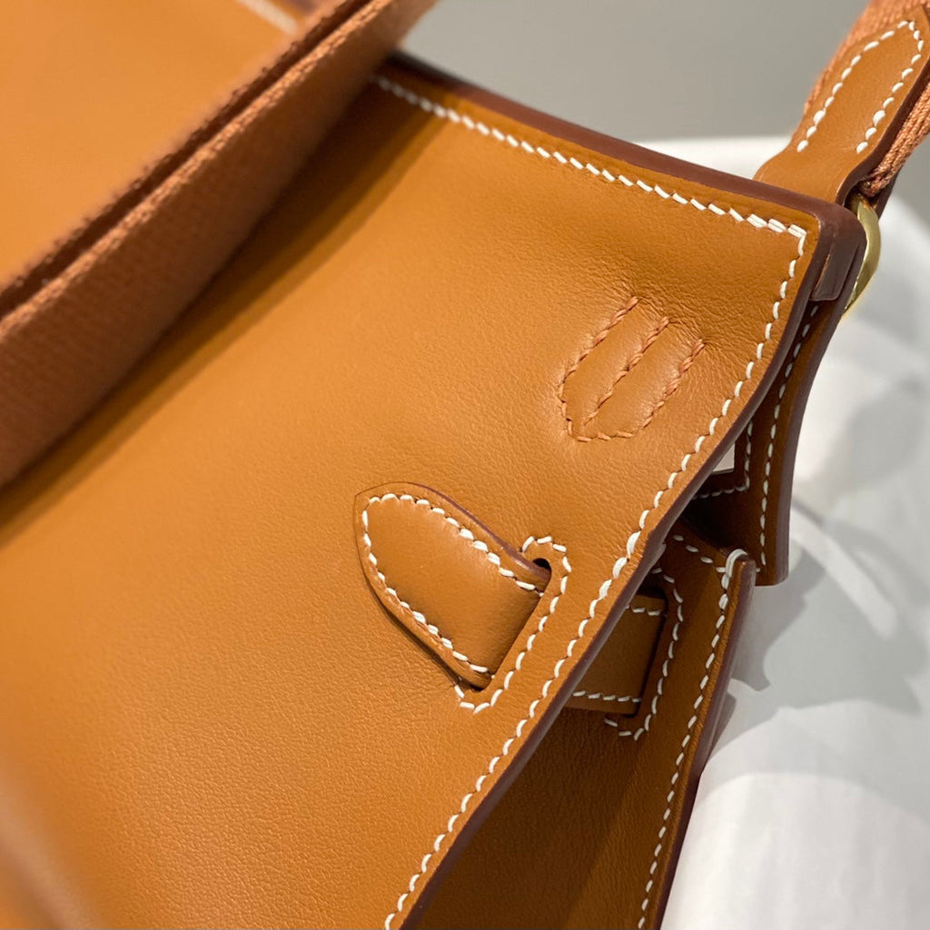 HM JYPSIERE SHOULDER BAG 23 IN TAWNY BROWN CALFSKIN GOLD HARDWARE
