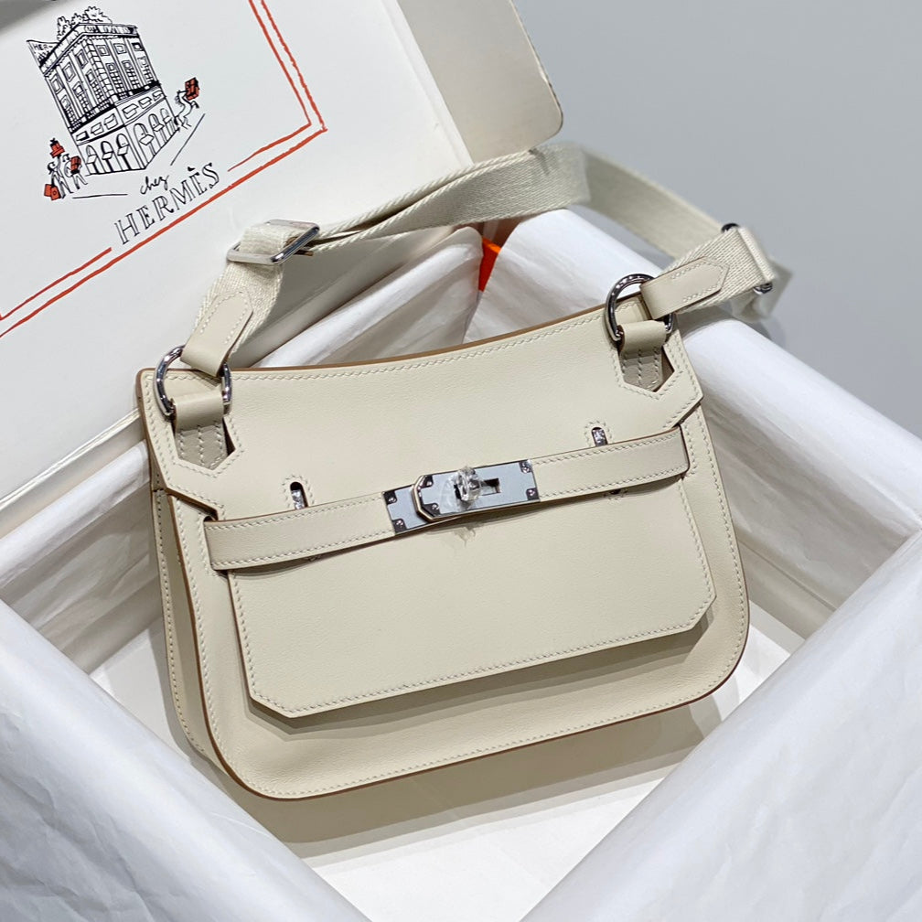HM JYPSIERE SHOULDER BAG 23 IN BEIGE CALFSKIN SILVER HARDWARE