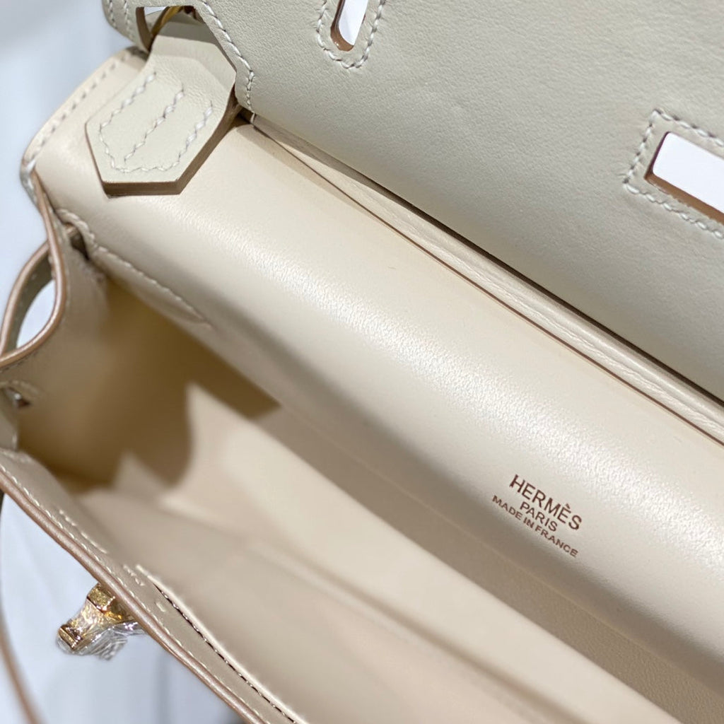 HM JYPSIERE SHOULDER BAG 23 IN BEIGE CALFSKIN GOLD HARDWARE