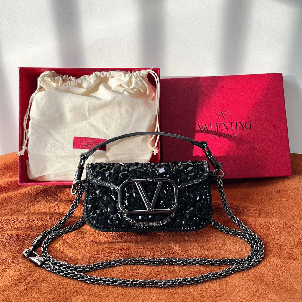 Valentino Garavani Mini Locò Black Crystal - 19 x 10.5 x 5 cm