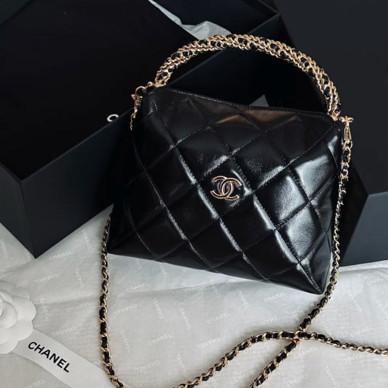 CHANEL CC 24b twist chain handle hobo lunch box bag 14_18.5_7cm
