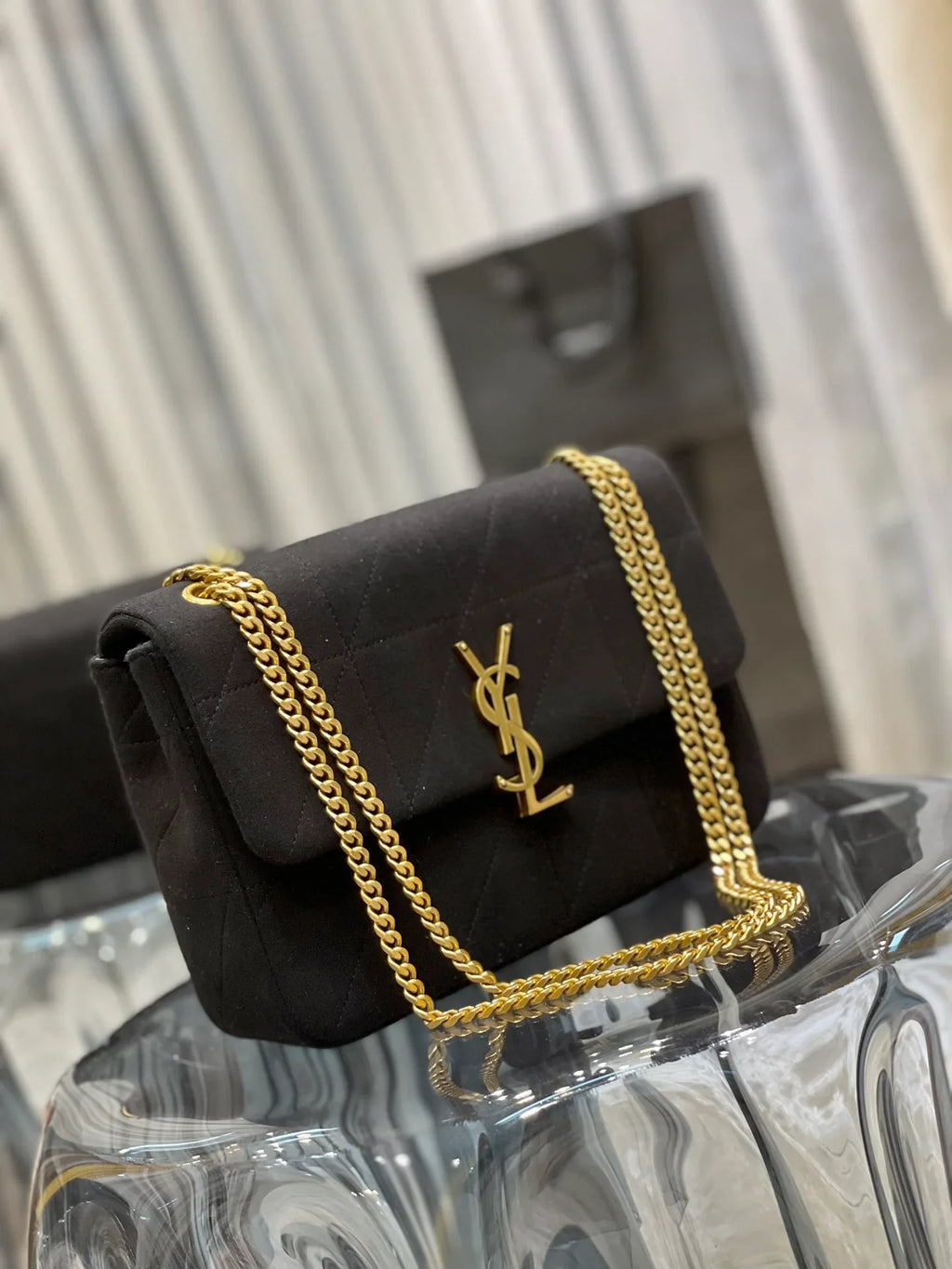 YSL Jamie Medium Chain Bag Black Carré Rive Gauche 24_15.5_6.5cm