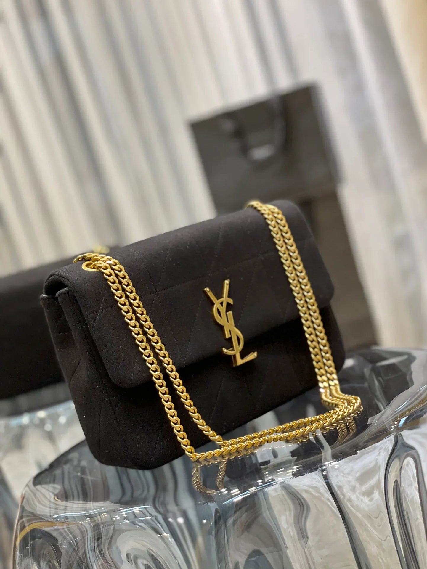 YSL Jamie Medium Chain Bag Black Carré Rive Gauche 24_15.5_6.5cm