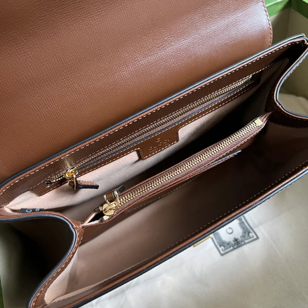 Gucci Horsebit 1955 Medium Ophidia and Brown Leather 29x20x13cm