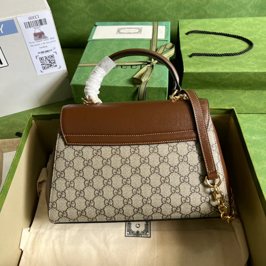 Gucci Horsebit 1955 Medium Ophidia and Brown Leather 29x20x13cm