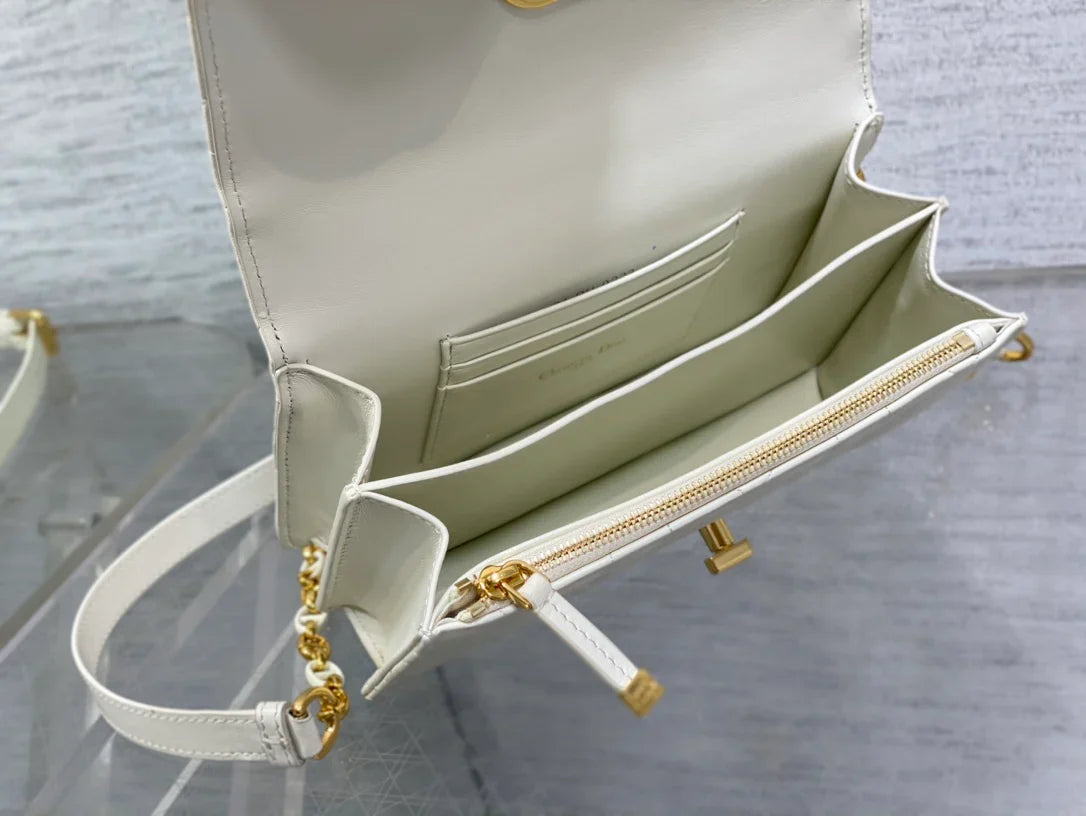 Dior Miss Caro White Macrocannage Lambskin Bag - 19 x 13 x 5.5 cm