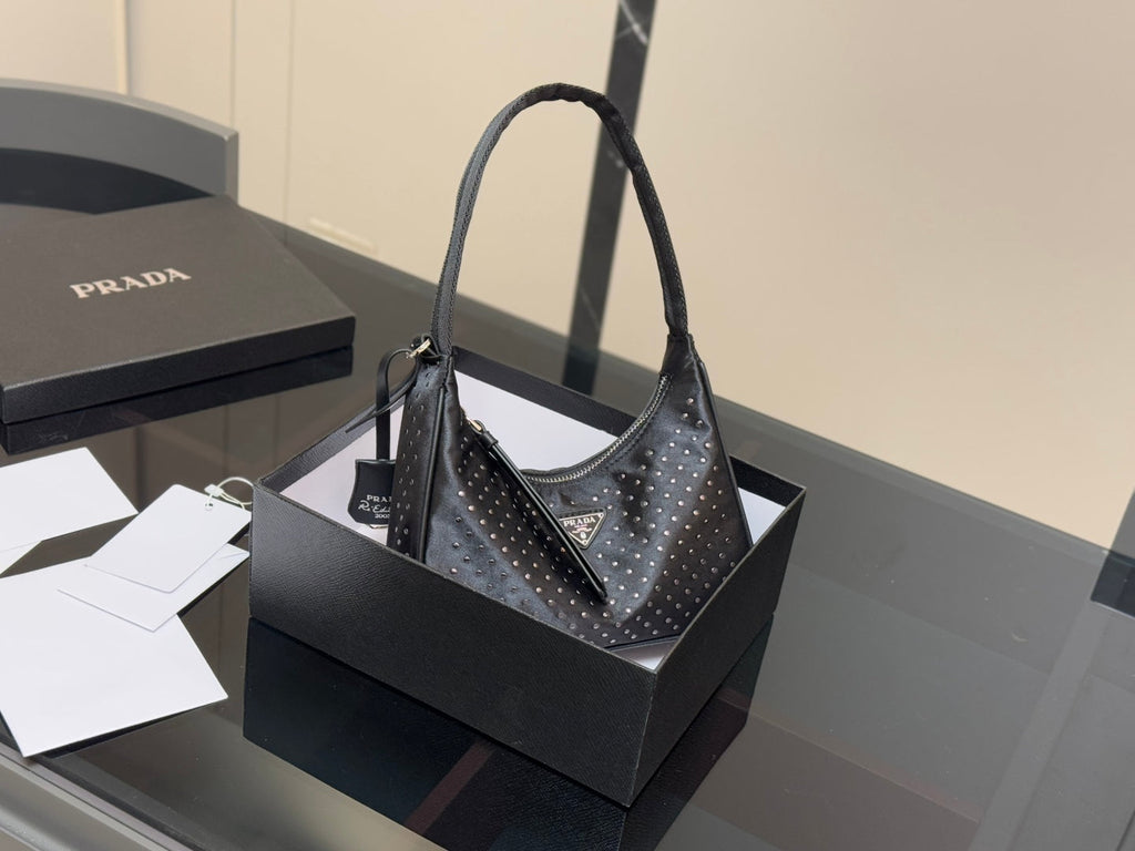 Prada Hobo Nylon Tote Bag Black