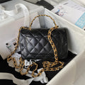 Chanel Flap Bag Gold Top Handle Black - 13X21X8cm