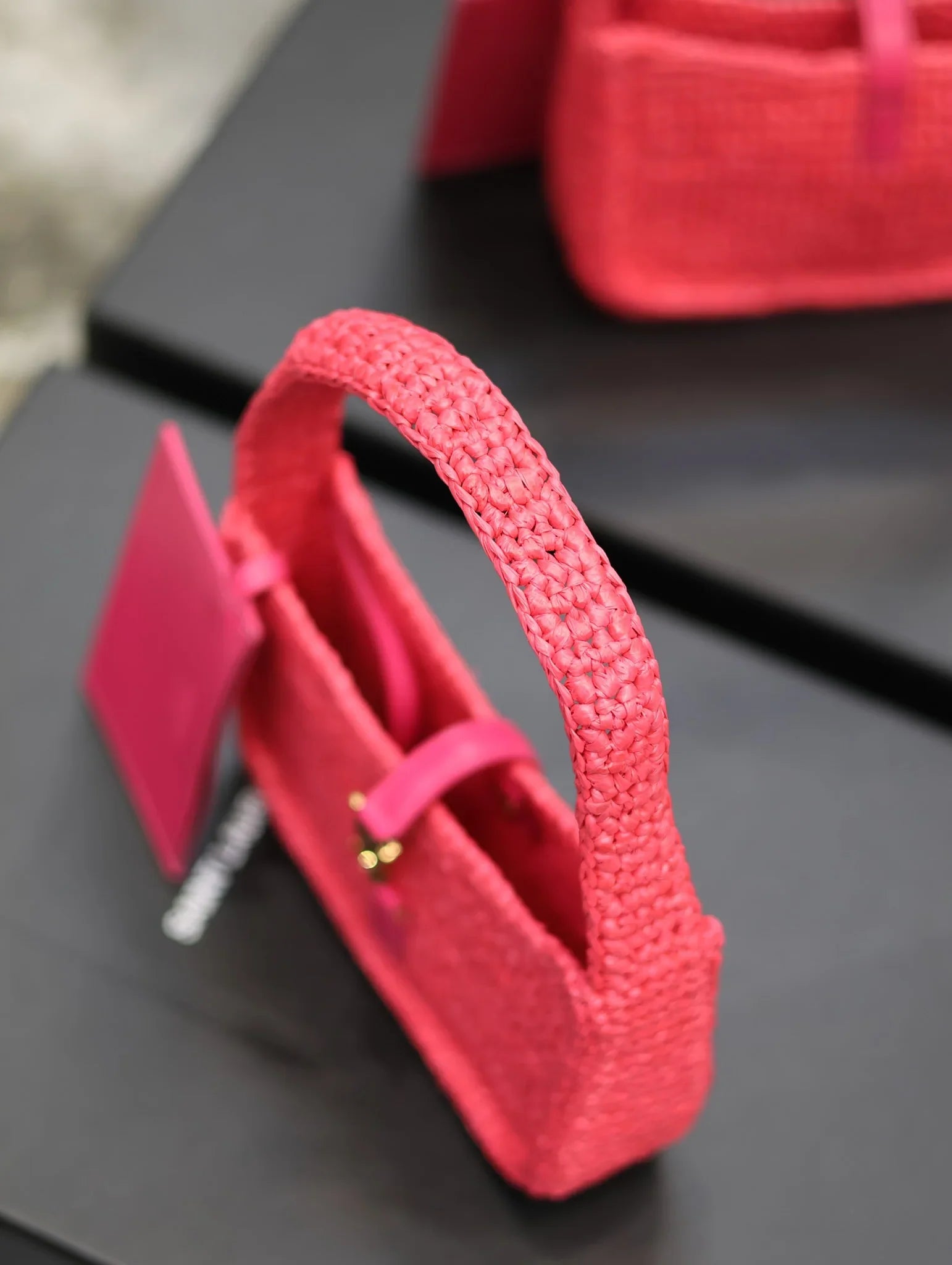 YSL Le 5 _ 7 Mini In Raffia Pink - 19 X 11.5 X 4.5 CM