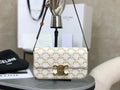 CELINE Triomphe Shoulder Bag In Triomphe Canvas And Calfskin White 20 x 10 x 4 cm