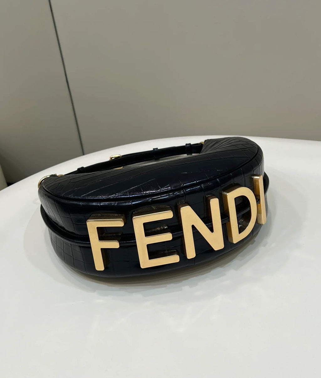Fendi Small Graphy In Black Crocodile Leather - 10_29_24.5cm