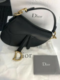 Dior Vintage Ostrich Black Leather Saddle Bag With Gold Ornaments