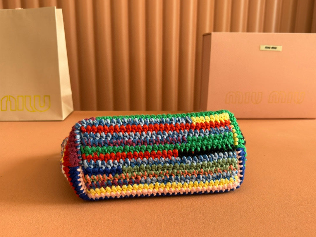 CROCHET TOTE BAG 25 IN MULTICOLORED WOVEN RAFFIA