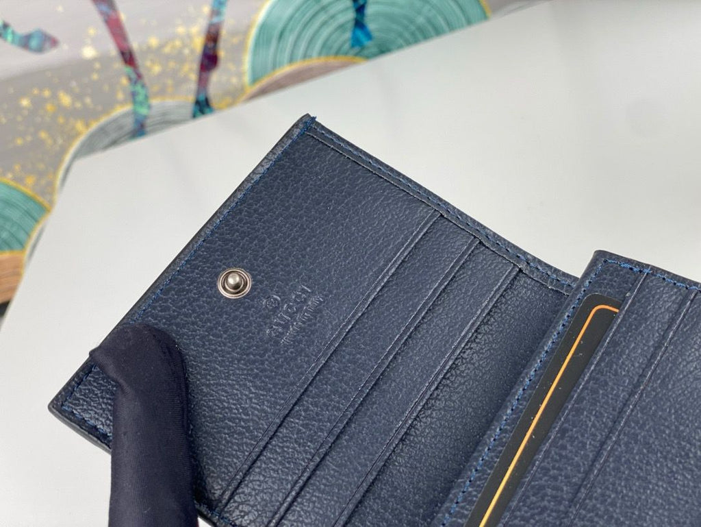OPHIDIA GG 12 CARD CASE NAVY BLUE CANVAS