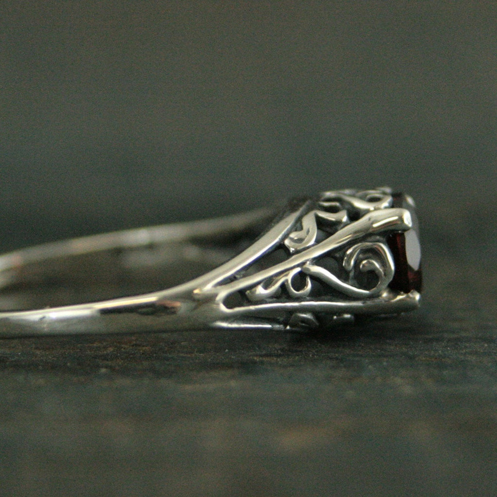 Garnet Engagement Cinderella Ring with Garnet Vintage Style Ring Red Stone Ring Garnet Ring Genuine Mozambique Garnet Antique Style Ring