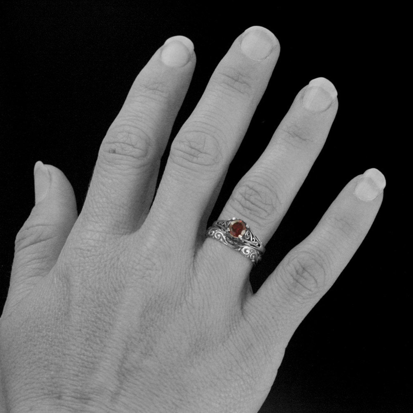 Garnet Engagement Cinderella Ring with Garnet Vintage Style Ring Red Stone Ring Garnet Ring Genuine Mozambique Garnet Antique Style Ring