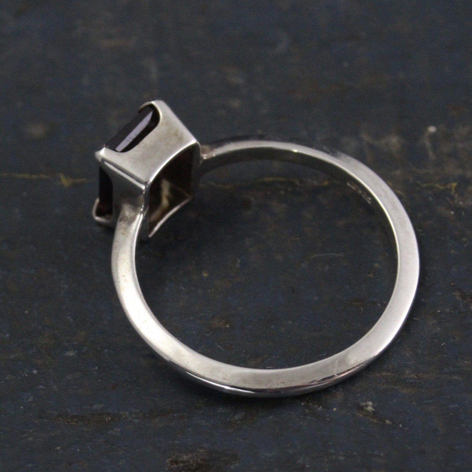 Garnet Ring--Emerald Cut Stone--Red Stone Ring--Blood Moon Ring--Alternative Engagement Ring--Silver Solitaire Ring--Unique Engagement Ring