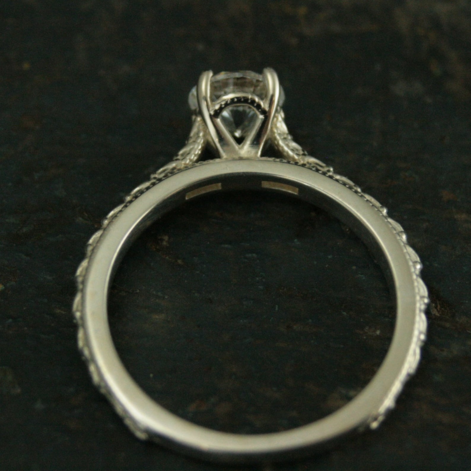 Silver Engagement Ring~Antique Style Ring~Vintage Style Ring~CZ Engagement Ring~Moissanite Engagement Ring~White Topaz~Renaissance Romance