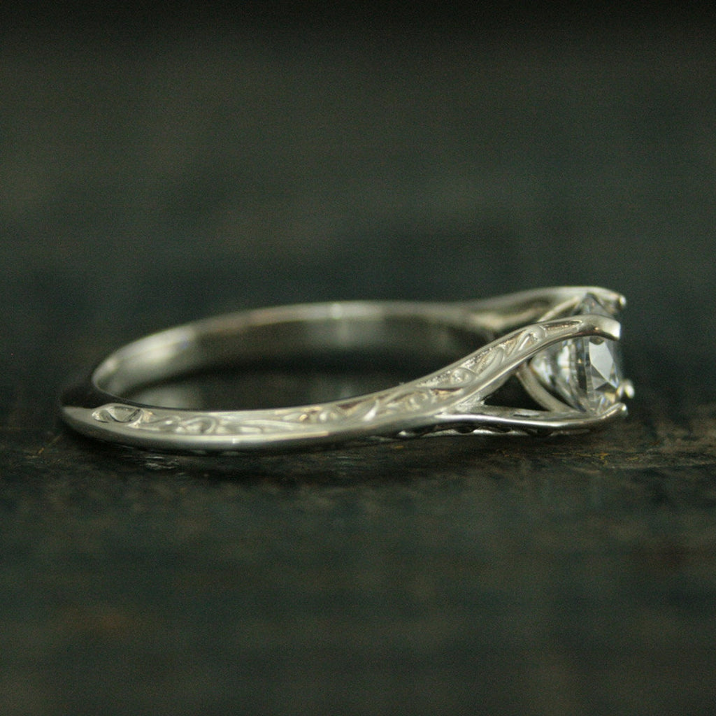 Sterling Silver Engagement Ring Rapunzel Unique Engagement Ring Cathedral Setting Vine Embossed Ring Moissanite Ring CZ Ring Promise Ring