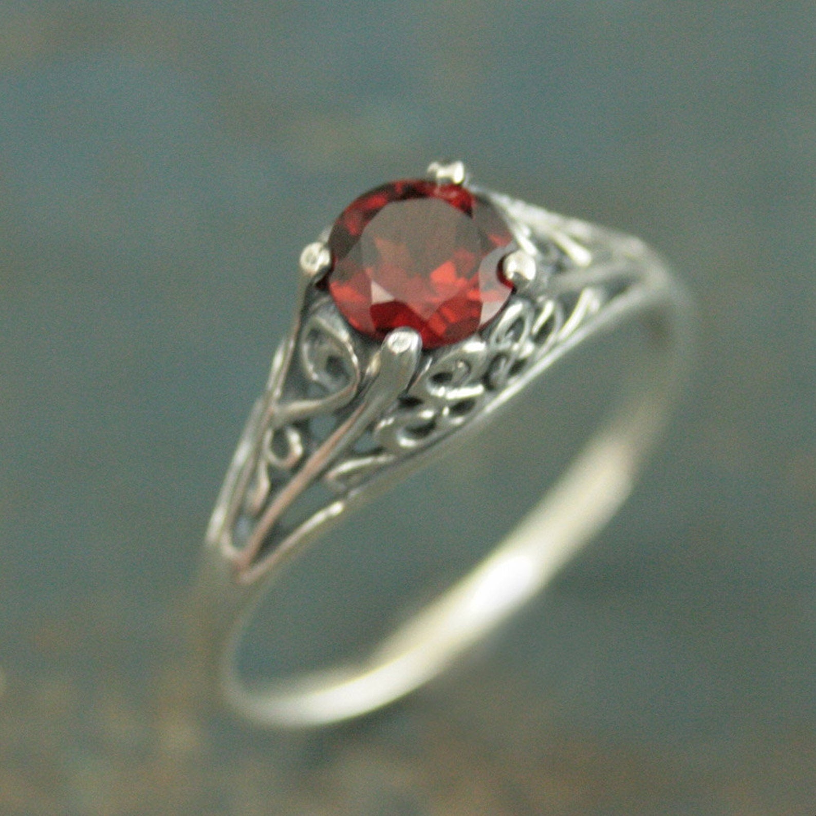 Garnet Engagement Cinderella Ring with Garnet Vintage Style Ring Red Stone Ring Garnet Ring Genuine Mozambique Garnet Antique Style Ring