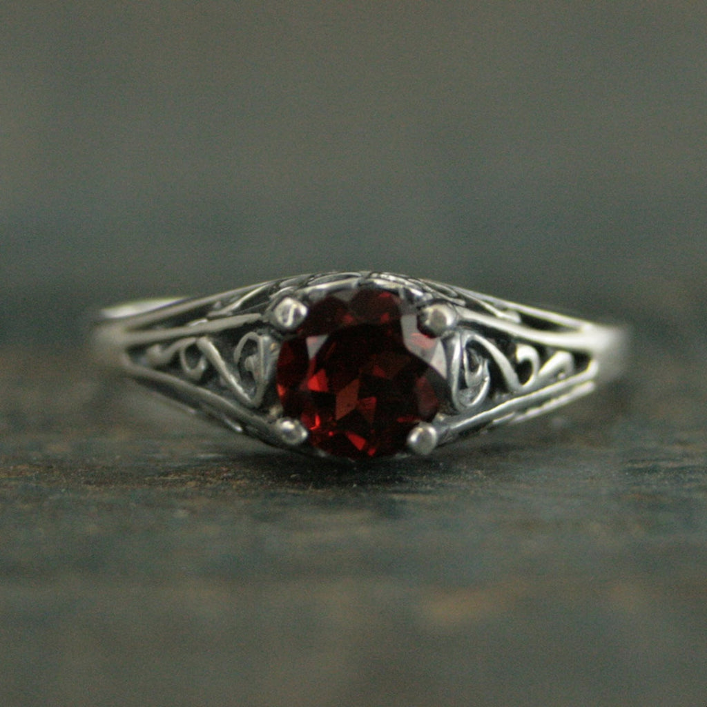 Garnet Engagement Cinderella Ring with Garnet Vintage Style Ring Red Stone Ring Garnet Ring Genuine Mozambique Garnet Antique Style Ring