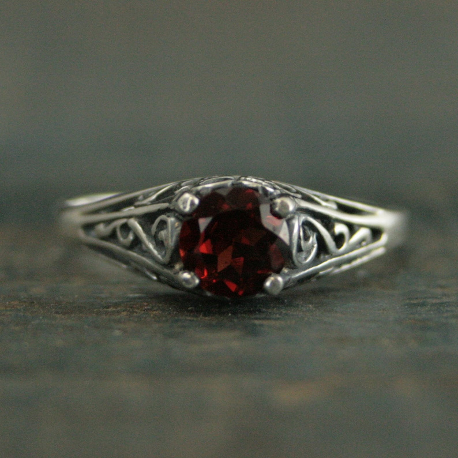 Garnet Engagement Cinderella Ring with Garnet Vintage Style Ring Red Stone Ring Garnet Ring Genuine Mozambique Garnet Antique Style Ring