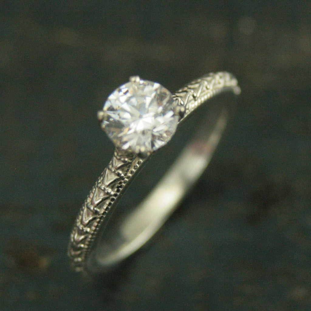 Silver Engagement Ring~Antique Style Ring~Vintage Style Ring~CZ Engagement Ring~Moissanite Engagement Ring~White Topaz~Renaissance Romance