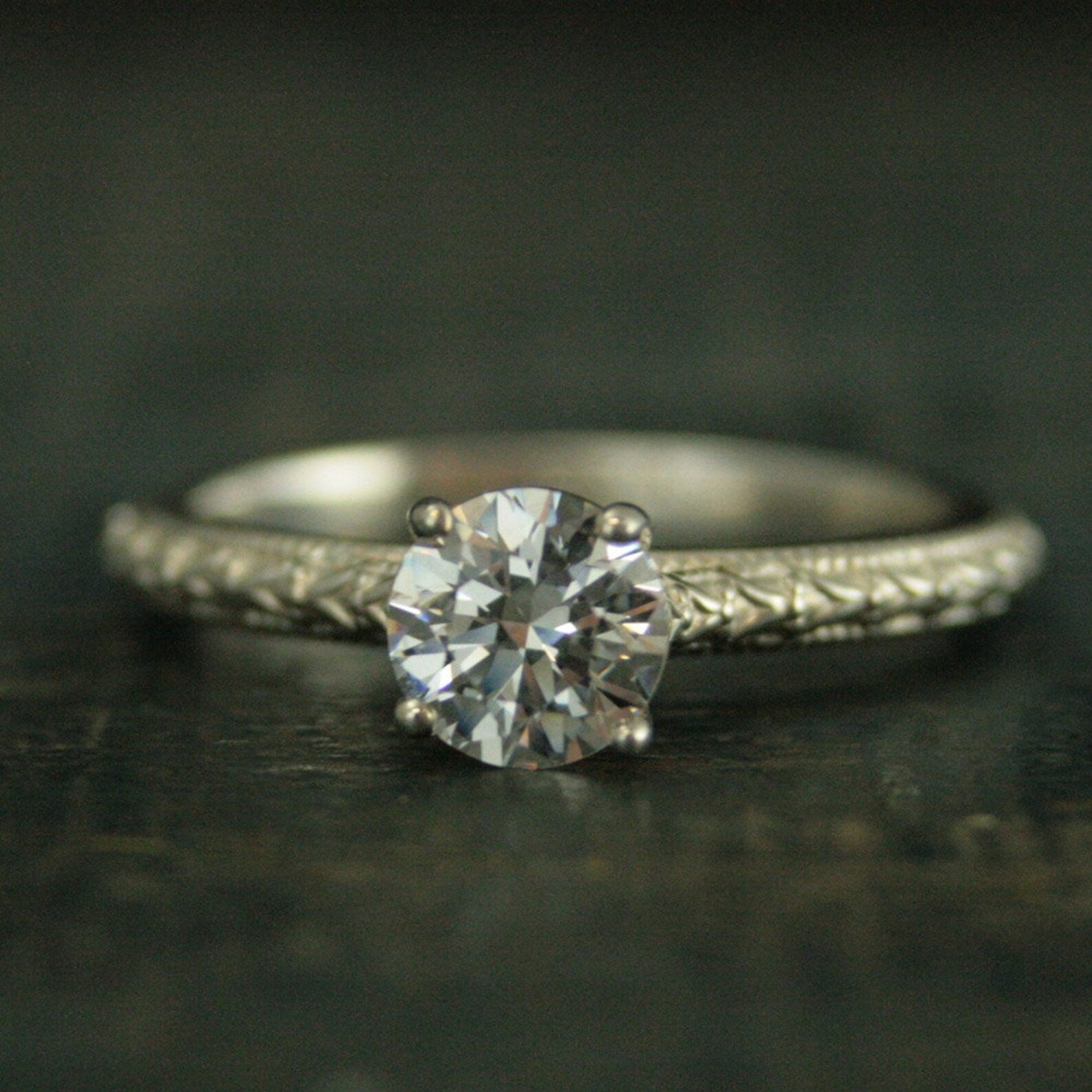 Silver Engagement Ring~Antique Style Ring~Vintage Style Ring~CZ Engagement Ring~Moissanite Engagement Ring~White Topaz~Renaissance Romance