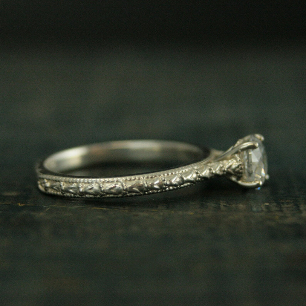 Silver Engagement Ring~Antique Style Ring~Vintage Style Ring~CZ Engagement Ring~Moissanite Engagement Ring~White Topaz~Renaissance Romance