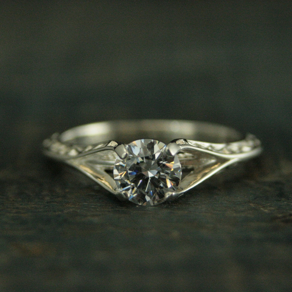 SALE Sterling Silver Engagement Ring Rapunzel Unique Engagement Ring Cathedral Setting Vine Embossed Ring White Topaz Ring CZ Promise Ring
