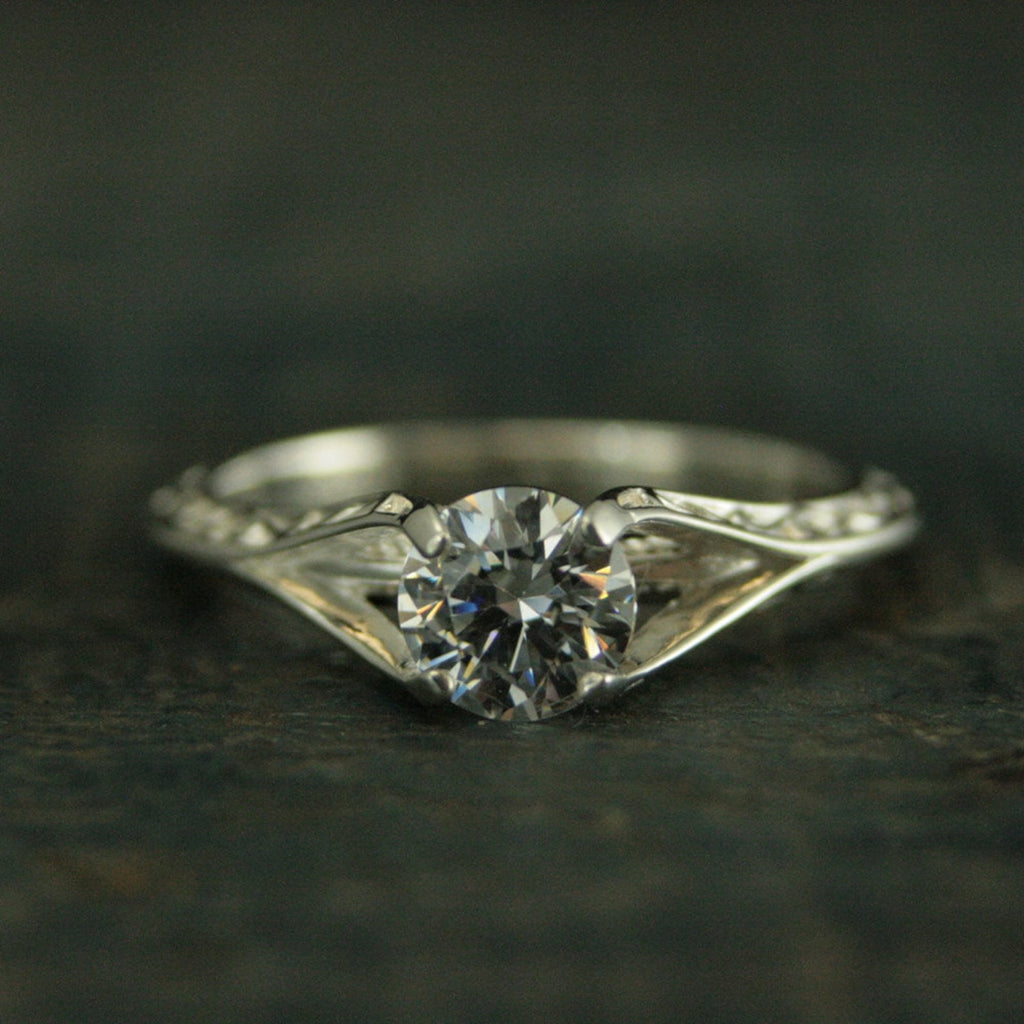 Sterling Silver Engagement Ring Rapunzel Unique Engagement Ring Cathedral Setting Vine Embossed Ring Moissanite Ring CZ Ring Promise Ring