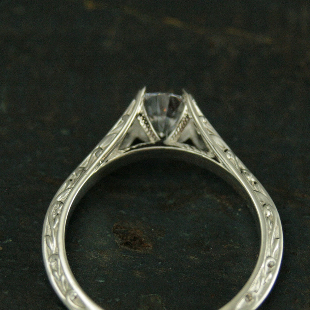 SALE Sterling Silver Engagement Ring Rapunzel Unique Engagement Ring Cathedral Setting Vine Embossed Ring White Topaz Ring CZ Promise Ring