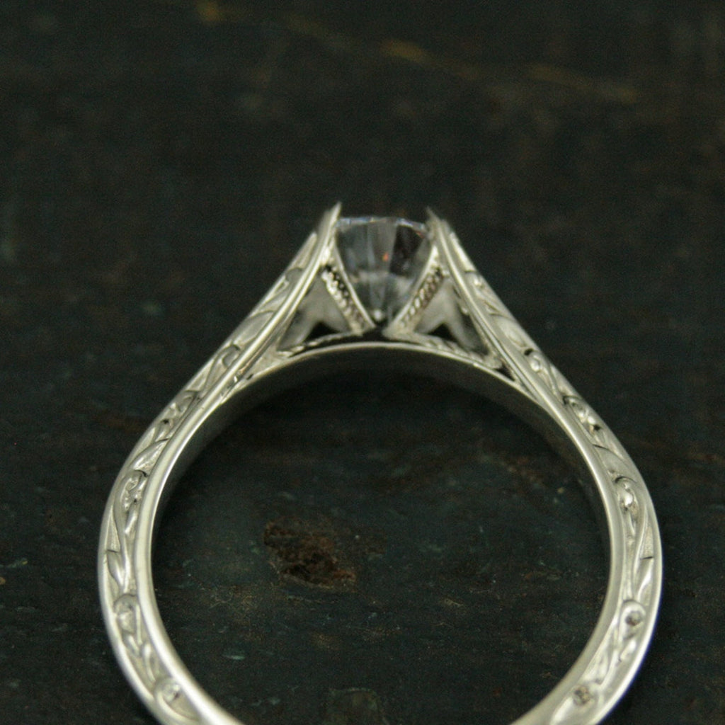 Sterling Silver Engagement Ring Rapunzel Unique Engagement Ring Cathedral Setting Vine Embossed Ring Moissanite Ring CZ Ring Promise Ring