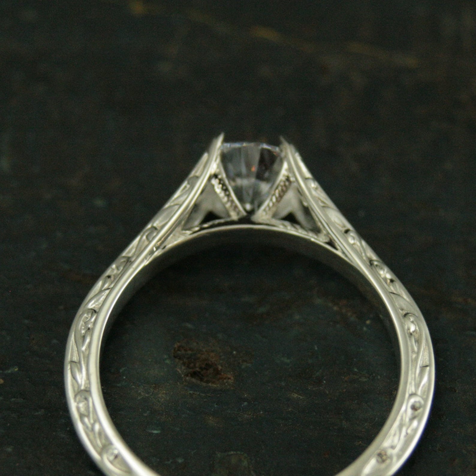 Sterling Silver Engagement Ring Rapunzel Unique Engagement Ring Cathedral Setting Vine Embossed Ring Moissanite Ring CZ Ring Promise Ring