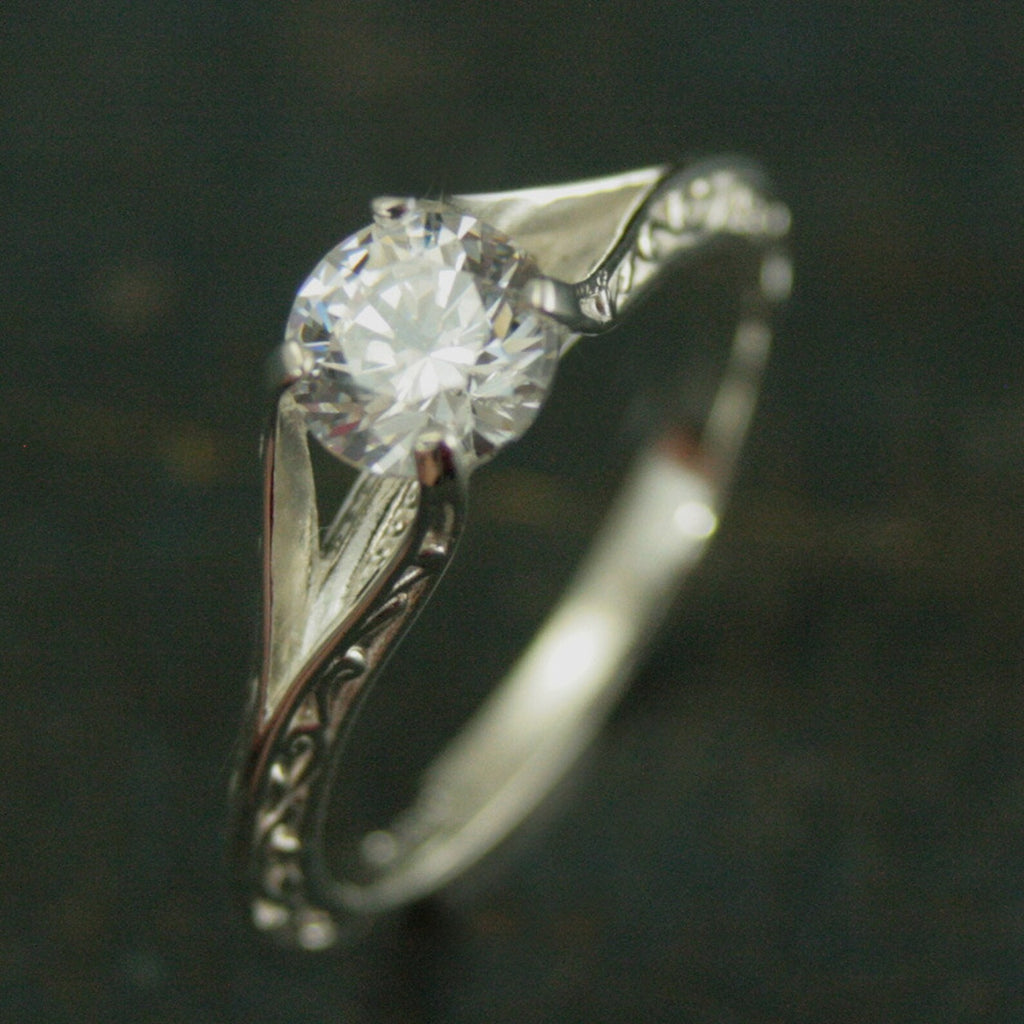 SALE Sterling Silver Engagement Ring Rapunzel Unique Engagement Ring Cathedral Setting Vine Embossed Ring White Topaz Ring CZ Promise Ring