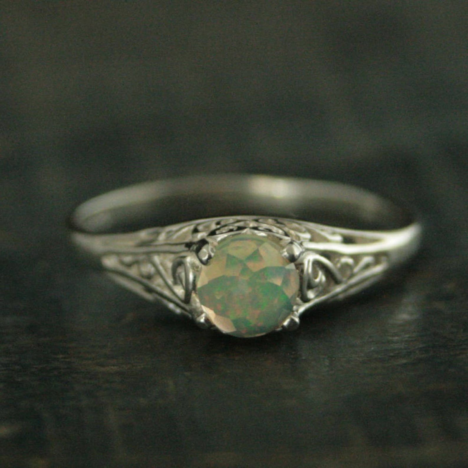 Opal Ring Welo Opal Ring Ethiopian Opal Ring Ethiopian Welo Opal Rose Cut Opal 5mm Opal Ring November Birthstone Filigree Ring Cinderella