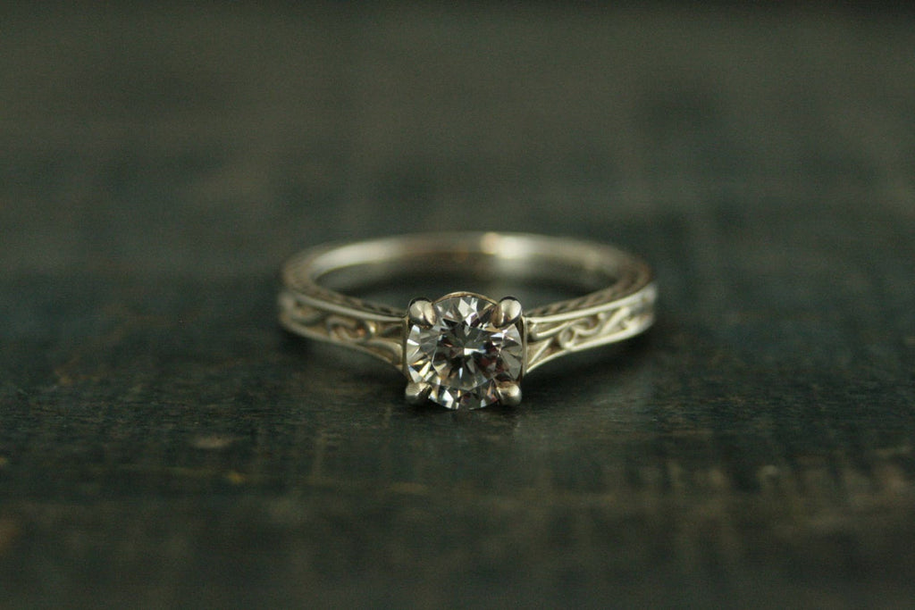 Art Nouveau Engagement Ring Elegant Ring Flourish Cathedral Solitaire Vintage Style Engagement Ring Antique Style Engagement Ring Patterned