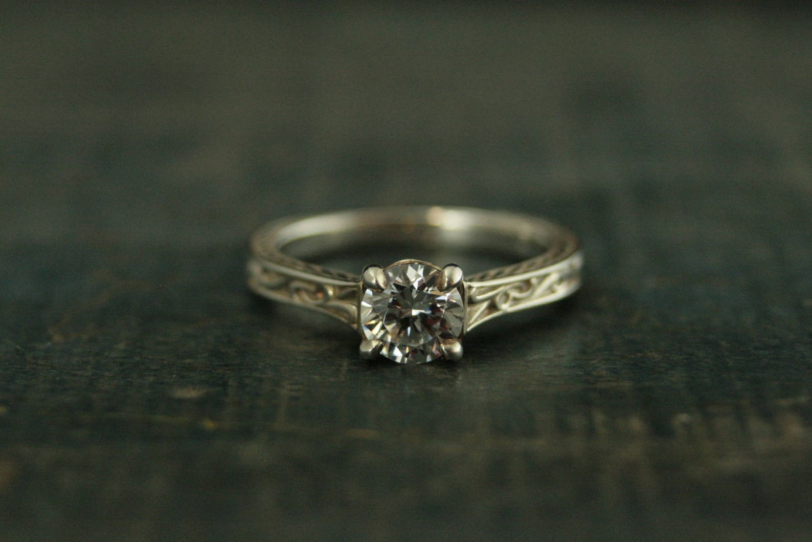 Art Nouveau Engagement Ring Elegant Ring Flourish Cathedral Solitaire Vintage Style Engagement Ring Antique Style Engagement Ring Patterned