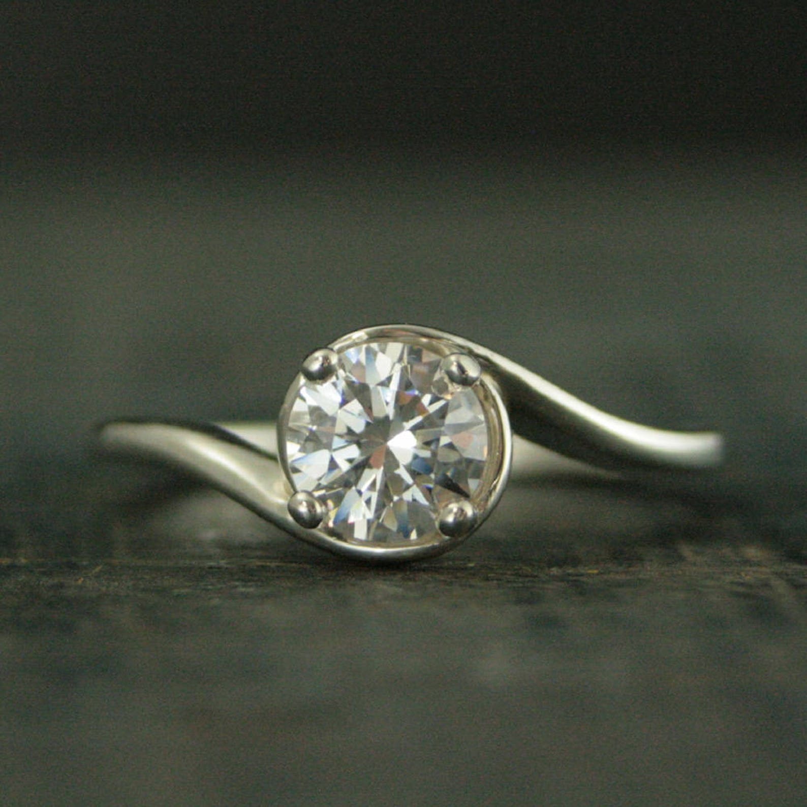 Silver Engagement Ring~Elegant Engagement Ring~Wave Ring~Ocean Ring~Bypass Ring~Solitaire Engagement Ring~Swirl Setting~Modern Engagement