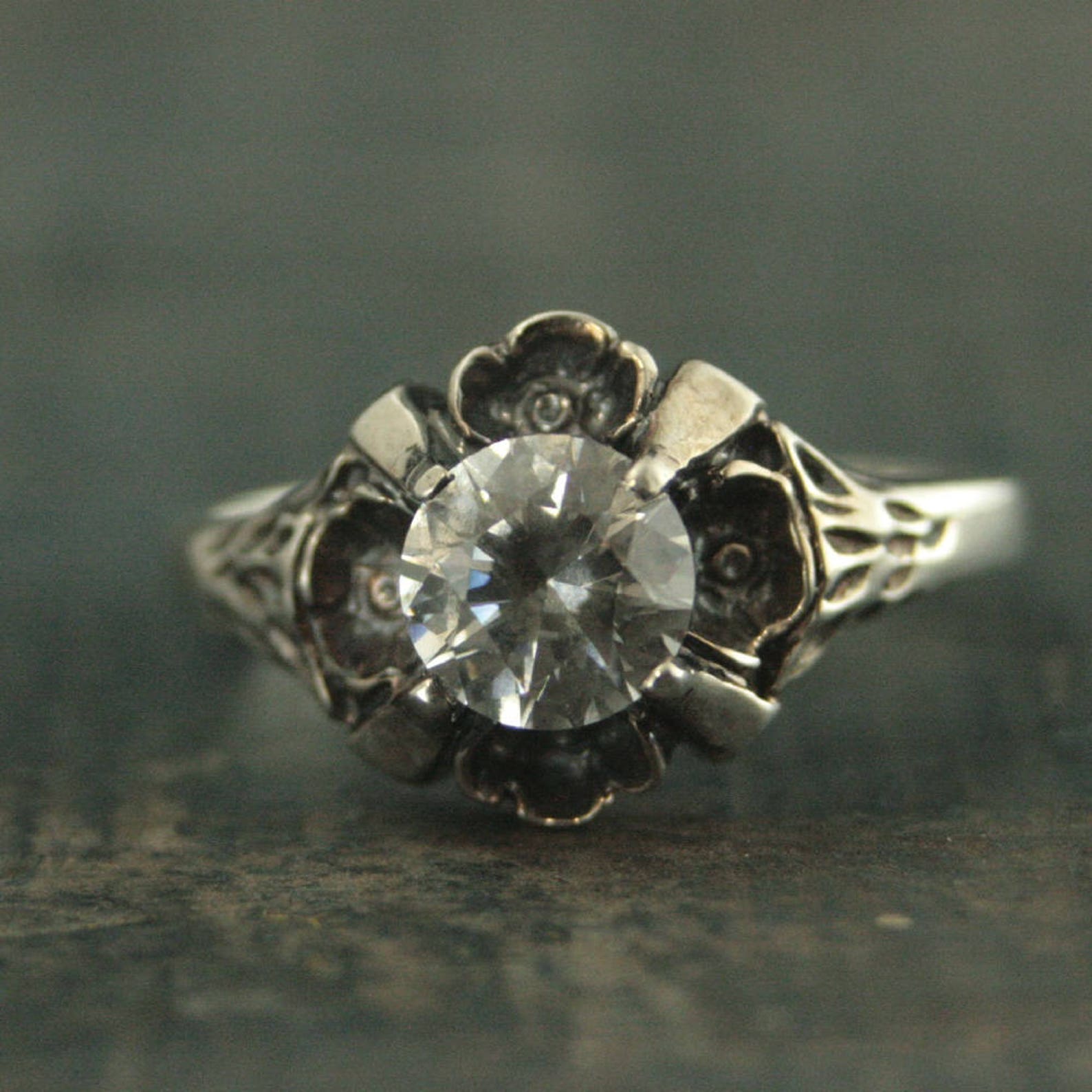 SALE Floral Engagement Ring~Antique Style Ring~Vintage Style Ring~Flower Ring~Silver Engagement Ring~Promise Ring~La France Valentines Day