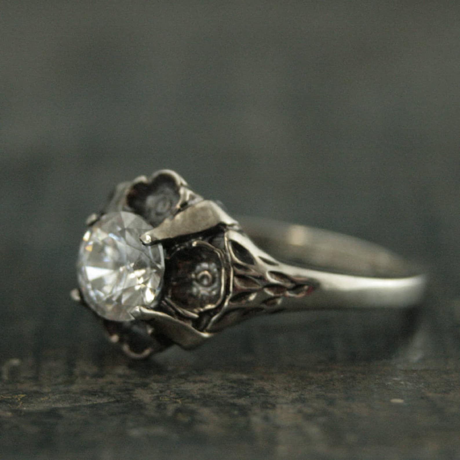 SALE Floral Engagement Ring~Antique Style Ring~Vintage Style Ring~Flower Ring~Silver Engagement Ring~Promise Ring~La France Valentines Day